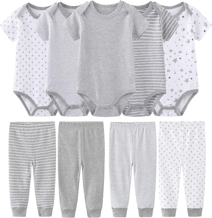 Newborn Baby Clothes Set - Short Sleeve Baby Boy Pants & Girl Bodysuits - Layette Sets